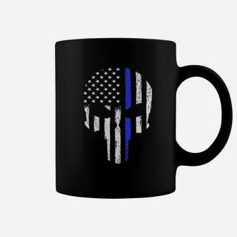 Fantastic Thin Blue Line Law Enforcement Police Officer Patriotic Skull Coffee Mug - Seseable