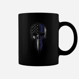 Fantastic Thin Blue Line Police Support Patriotic Skull Coffee Mug - Seseable