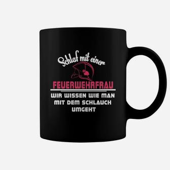 Feuerwehrfrau Tassen Schwarz, Lustiges Spruch-Motiv Tee - Seseable