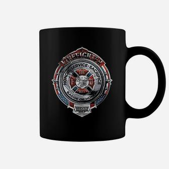Fire Fighter Fire Honor Service Sacrifice Chrome Badge Coffee Mug - Seseable