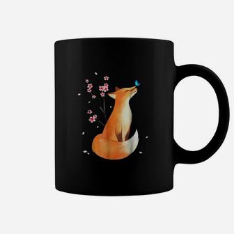 Fox Japanese Cherry Blossom Flower Vintage Coffee Mug - Seseable