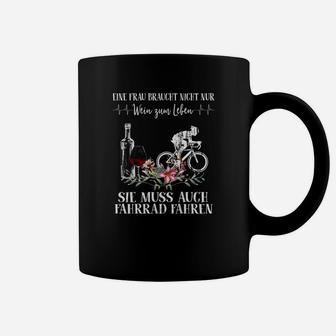 Frau Braucht Wein & Fahrrad Tassen, Lustiges Radfahrerinnen Tassen - Seseable