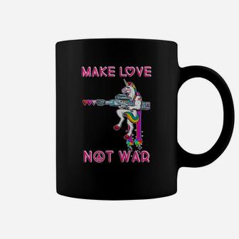 Friedensbotschaft Tassen Unisex, Make Love Not War, Einhorn & Gewehr Design - Seseable
