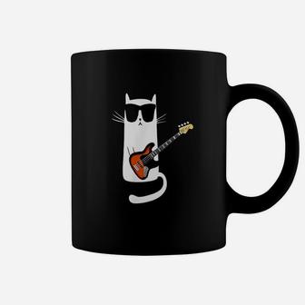 Funny Cat Wearing Sunglasses Play Bass Guitar Coffee Mug - Seseable