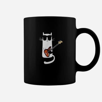 Funny Cat Wearing Sunglasses Playing Bass Guitar Coffee Mug - Seseable