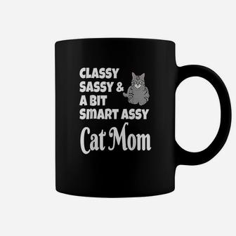 Funny Classy Sassy And A Bit Smart Assy Cat Mom Gray Coffee Mug - Seseable