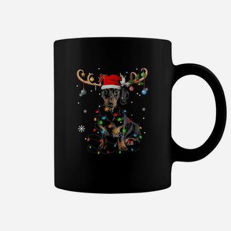 Funny Dachshund Christmas Reindeer Christmas Lights Pajama Coffee Mug - Seseable