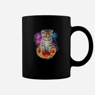 Funny Galaxy Cat Space Cat Eat Pizza And Taco Coffee Mug - Seseable