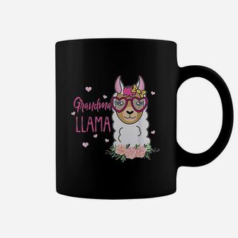 Funny Grandma Llama Boho Flowers Pink Heart Coffee Mug - Seseable
