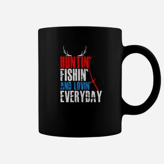 Funny Hunting Fishing And Loving Everyday Fathers Day Gift Premium Coffee Mug - Seseable