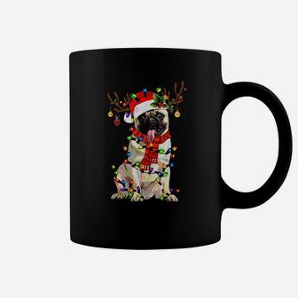 Funny Pug Dog Christmas Reindeer Christmas Lights Coffee Mug - Seseable