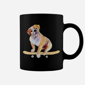 Funny Skateboarding Bulldog Puppy Gift Coffee Mug - Seseable