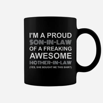 Funny Son In Law Of A Freaking Mother In Law Mothers Day Coffee Mug - Seseable