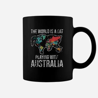 Funny The World Is A Cat Playing With Australia Coffee Mug - Seseable