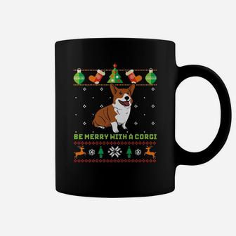 Funny Ugly Christmas Sweater Dog Be Merry With Corgi Coffee Mug - Seseable
