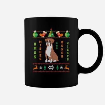Funny Ugly Sweater Dog Christmas Wishes Boxer Kisses Coffee Mug - Seseable