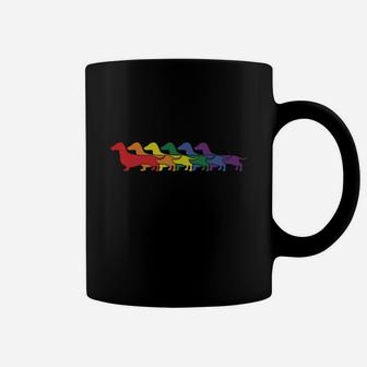 Gay Pride Rainbow Dachshunds shorthair T-shirt Coffee Mug - Seseable