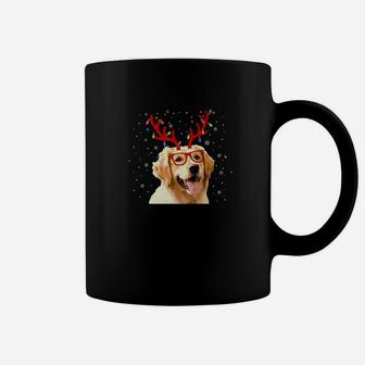 Golden Retriever With Reindeer Antlers Christmas Lights Coffee Mug - Seseable