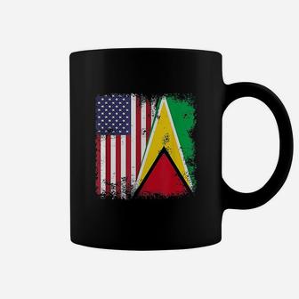 Half Guyanese Flag Vintage Guyana Usa Gift Coffee Mug - Seseable