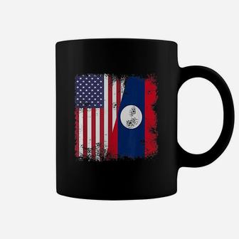 Half Lao Laotian Flag Vintage Laos Usa Gift Coffee Mug - Seseable