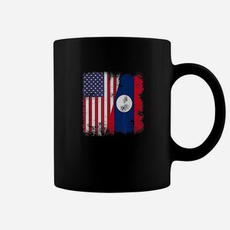 Half Lao Laotian Flag Vintage Laos Usa Gift Coffee Mug - Seseable