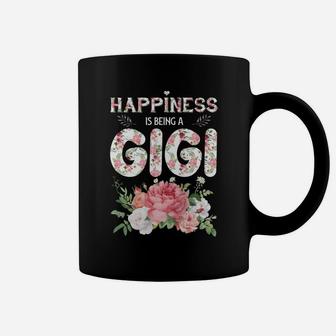 Happiness Is Being A Gigi Vintage Floral Gift For Grandma Coffee Mug - Seseable