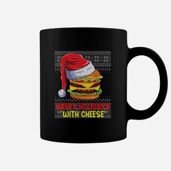 Happy Holidays With Cheese Funny Christmas Cheeseburger Coffee Mug - Seseable