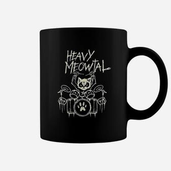 Heavy Meowtal Headbanger Gift Drummer Cat Playing Drum Meowtal Coffee Mug - Seseable