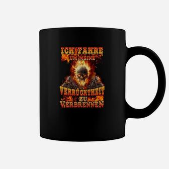 Herren Totenkopf Tassen Schwarz, Feuriger Schriftzug Design - Seseable