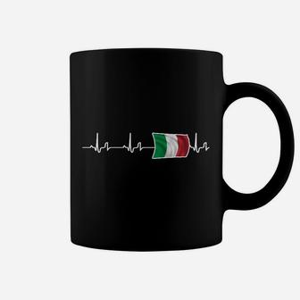 Herzfrequenz Tassen mit Italienischer Flagge, Schwarzes Design - Seseable