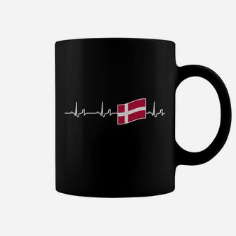 Herzschlag Dänemark Flagge Tassen, Schwarz Themenbezogenes Tee - Seseable