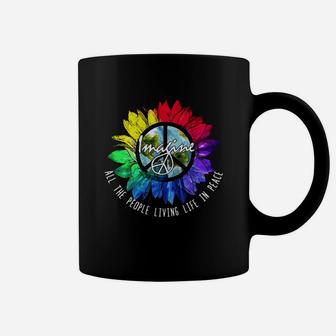 Hippie Sunflower Imagine All The People Living Life In Peace Coffee Mug - Seseable
