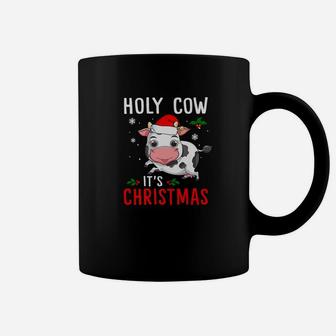 Holy Cow Its Christmas Farmer Cow Christmas Coffee Mug - Seseable