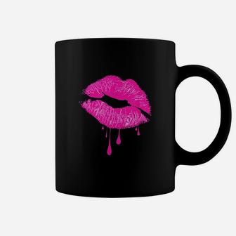 Hot Pink Lips Kiss 80s Retro Vintage Lipstick Party Coffee Mug - Seseable