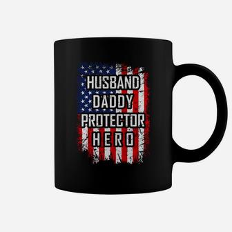 Husband Daddy Protector Hero Shirt For Dad American Flag Coffee Mug - Seseable