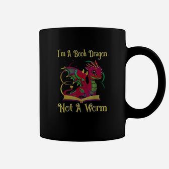 I Am A Book Dragon Not A Worm Funny Dragon Coffee Mug - Seseable