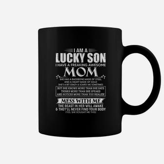 I Am A Lucky Mom Freaking Awesome Mom Coffee Mug - Seseable