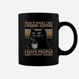 I Drink Coffee I Hate People And I Know Things Black Cat Coffee Mug - Seseable
