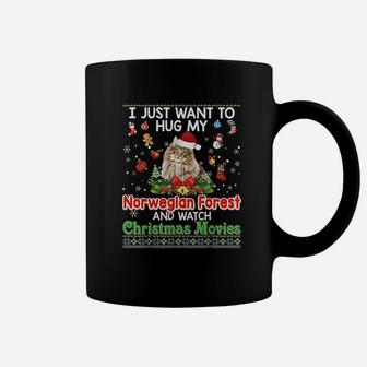 I Just Want To Hug My Norwegian Forest Cat And Watch Xmas Coffee Mug - Seseable