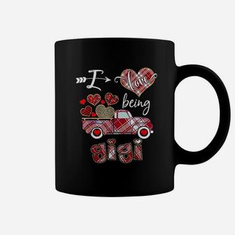 I Love Being Gigi Red Plaid Truck Hearts Valentine Coffee Mug - Seseable