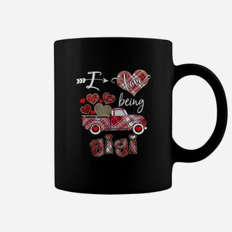 I Love Being Gigi Red Plaid Truck Hearts Valentines Day Coffee Mug - Seseable
