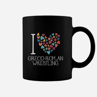 I Love Greco Roman Wrestling Colorful Hearts Coffee Mug - Seseable
