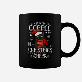 I Run On Coffee And Christmas Cheer Happy Xmas Cat Coffee Mug - Seseable