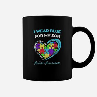 I Wear Blue For My Son Awareness Mom Dad Heart Puzzle Coffee Mug - Seseable