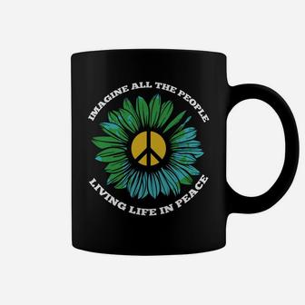 Imagine All The People Living Life In Peace Earth Hippie Sunflower Coffee Mug - Seseable