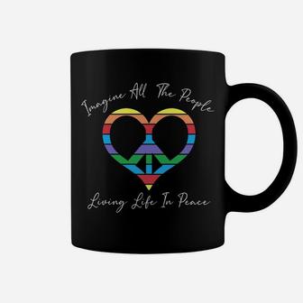 Imagine All The People Living Life In Peace Hippie Peace Heart Sign Coffee Mug - Seseable