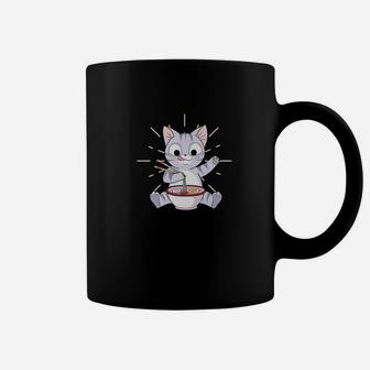 Japanese Kawaii Cat Cat Eating Ramen Sushi Anime Coffee Mug - Seseable