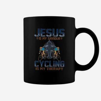 Jesus Is My Saviour Cycling Is My Therapy Coffee Mug - Seseable
