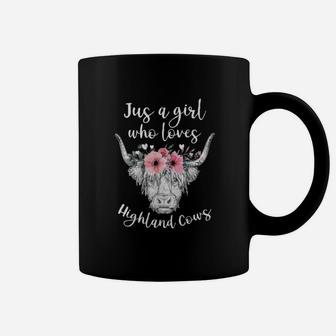 Just A Girl Who Loves Highland Cows Cute Cow With Flower Coffee Mug - Seseable
