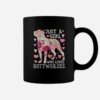 Just A Girl Who Loves Rottweilers Dog Silhouette Flower Gift Coffee Mug - Seseable